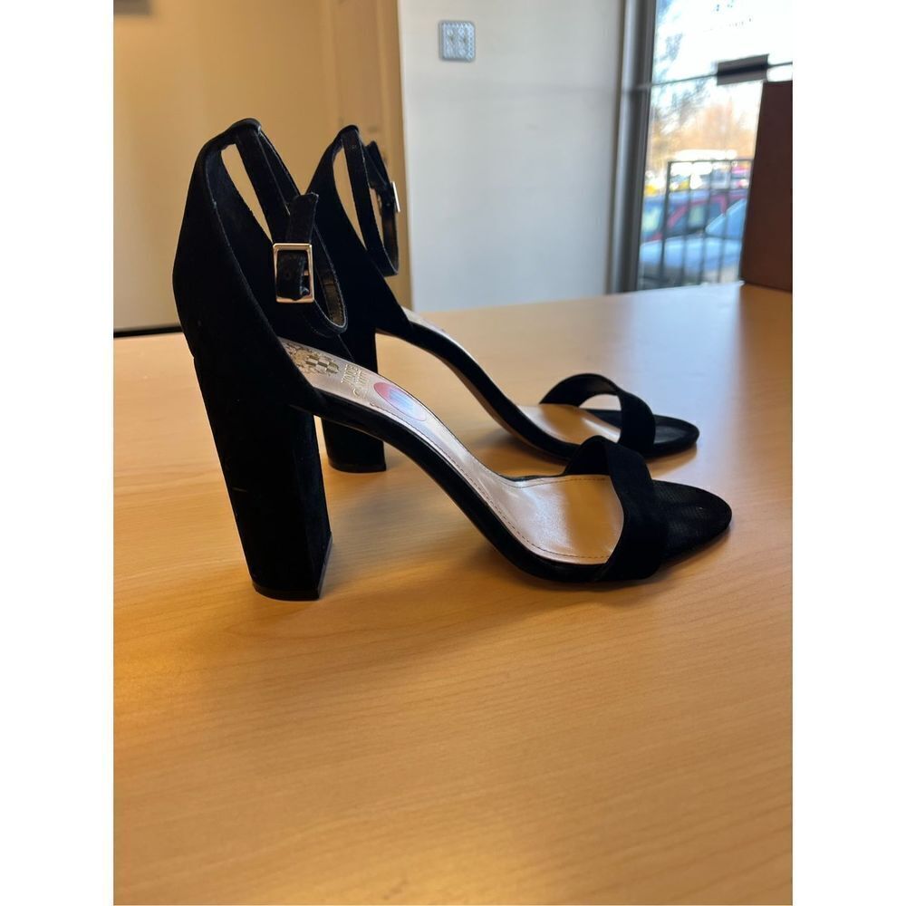Vince Camuto Malissa Black Leather Block Heel Open Toe Heeled Sandal sz 10 EUC